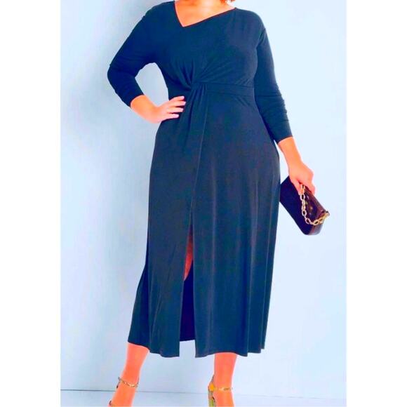 Eloquii Black Twist Detail Stretch Fit and Flare Midi Dress NWT 20W - Picture 4 of 9